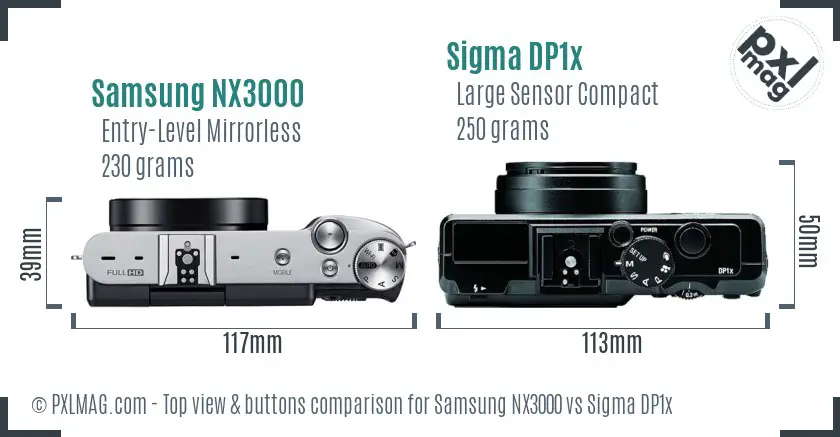 Samsung NX3000 vs Sigma DP1x top view buttons comparison