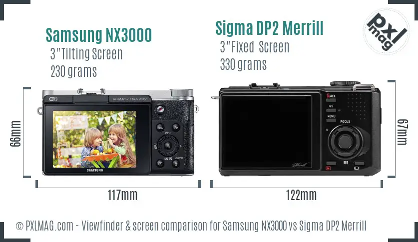 Samsung NX3000 vs Sigma DP2 Merrill Screen and Viewfinder comparison
