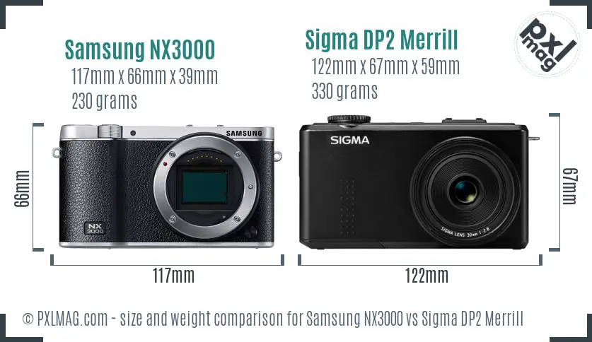 Samsung NX3000 vs Sigma DP2 Merrill size comparison