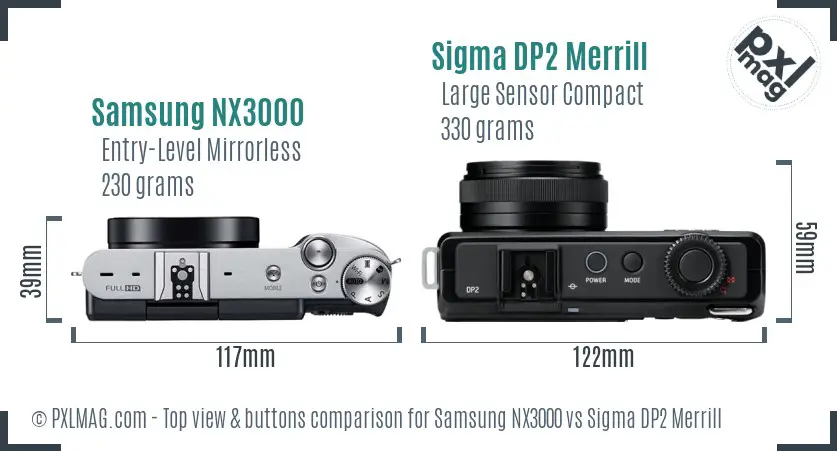Samsung NX3000 vs Sigma DP2 Merrill top view buttons comparison