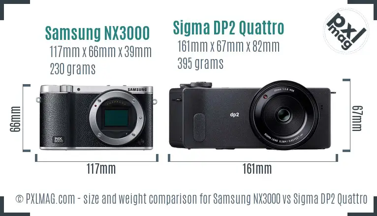 Samsung NX3000 vs Sigma DP2 Quattro size comparison