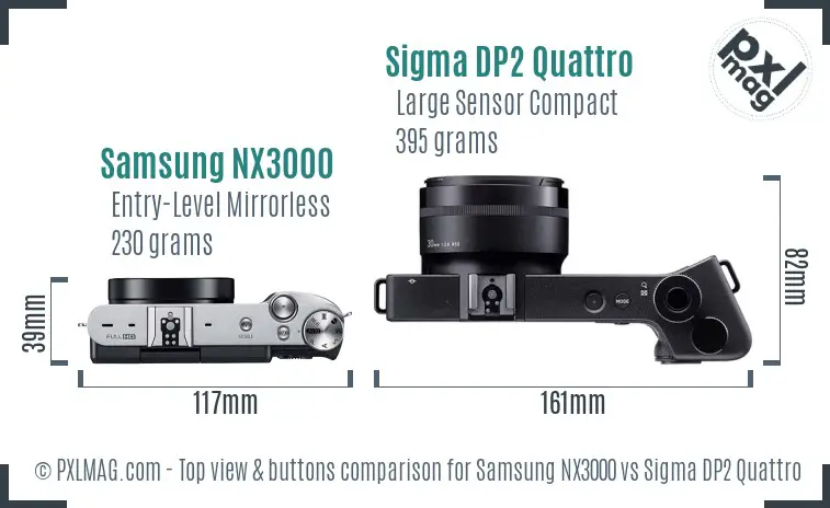 Samsung NX3000 vs Sigma DP2 Quattro top view buttons comparison