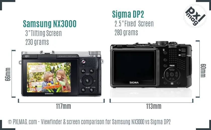 Samsung NX3000 vs Sigma DP2 Screen and Viewfinder comparison