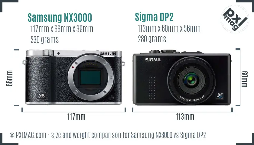 Samsung NX3000 vs Sigma DP2 size comparison