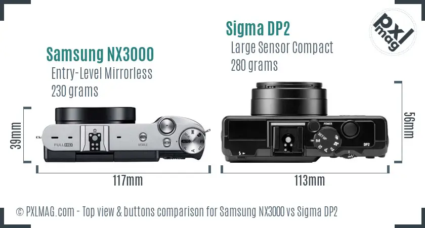 Samsung NX3000 vs Sigma DP2 top view buttons comparison