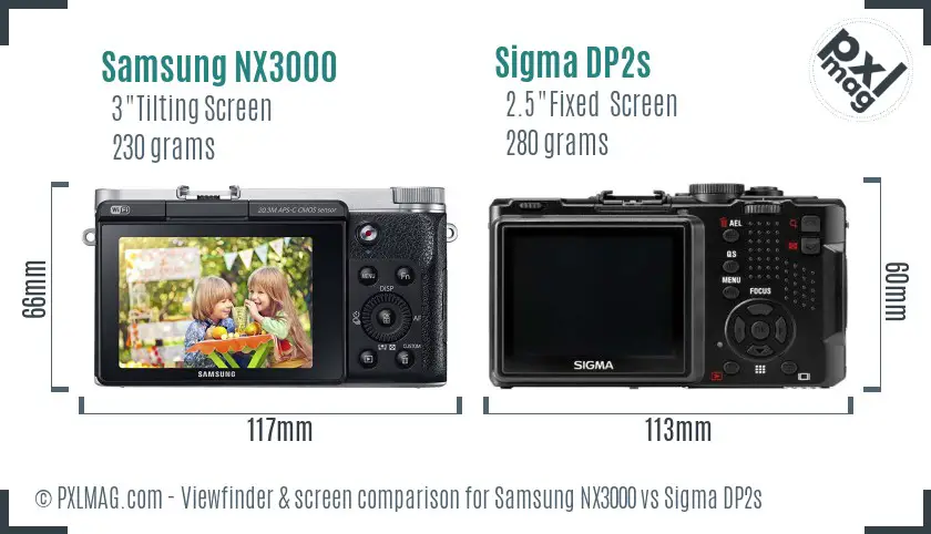 Samsung NX3000 vs Sigma DP2s Screen and Viewfinder comparison