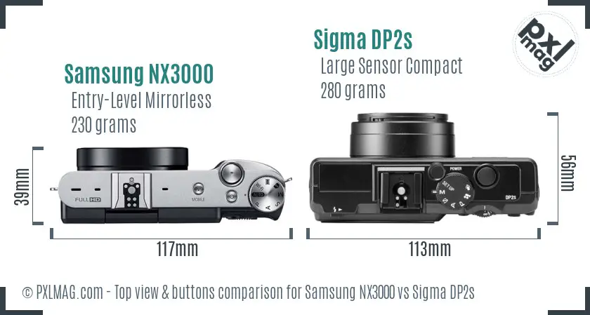 Samsung NX3000 vs Sigma DP2s top view buttons comparison