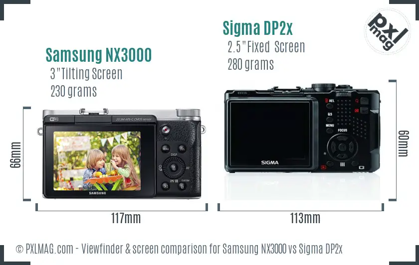 Samsung NX3000 vs Sigma DP2x Screen and Viewfinder comparison