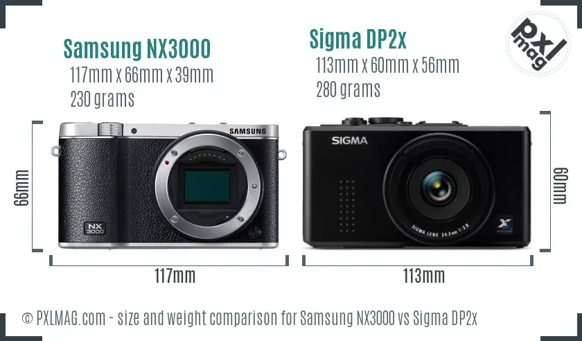 Samsung NX3000 vs Sigma DP2x size comparison
