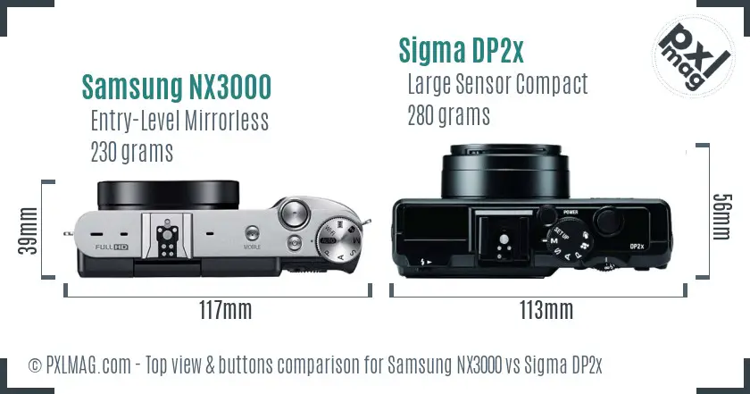 Samsung NX3000 vs Sigma DP2x top view buttons comparison
