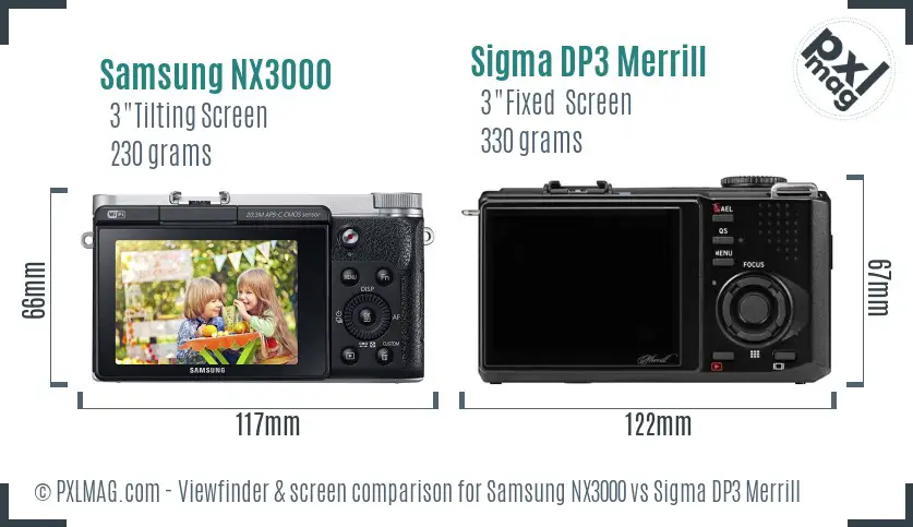 Samsung NX3000 vs Sigma DP3 Merrill Screen and Viewfinder comparison
