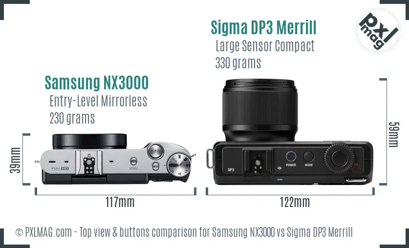 Samsung NX3000 vs Sigma DP3 Merrill top view buttons comparison