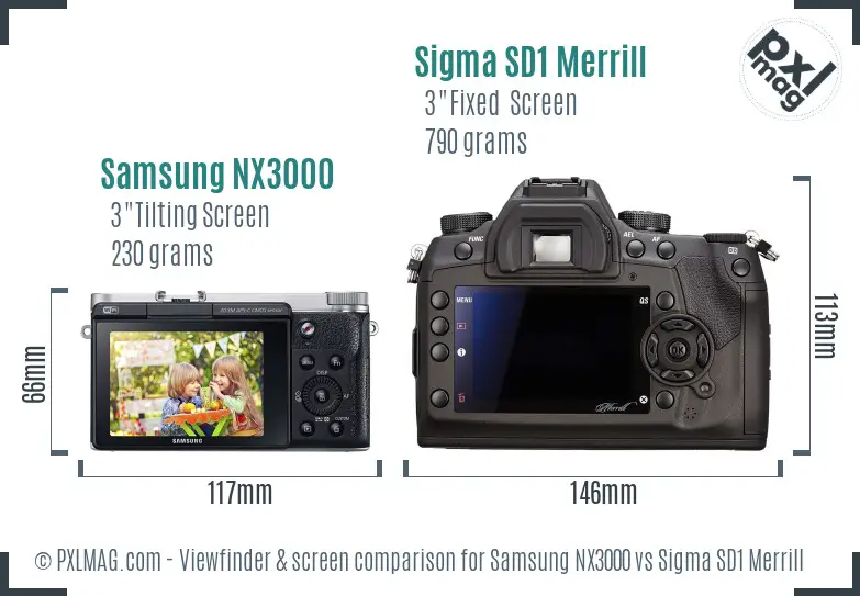 Samsung NX3000 vs Sigma SD1 Merrill Screen and Viewfinder comparison
