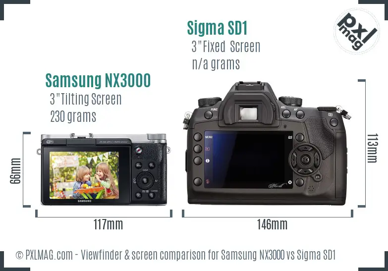 Samsung NX3000 vs Sigma SD1 Screen and Viewfinder comparison