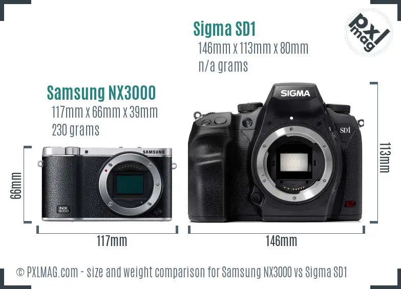 Samsung NX3000 vs Sigma SD1 size comparison