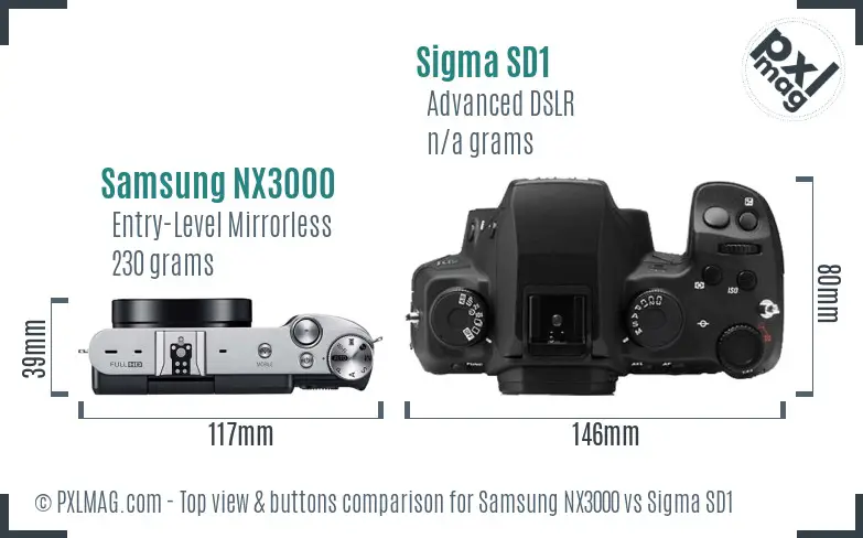 Samsung NX3000 vs Sigma SD1 top view buttons comparison