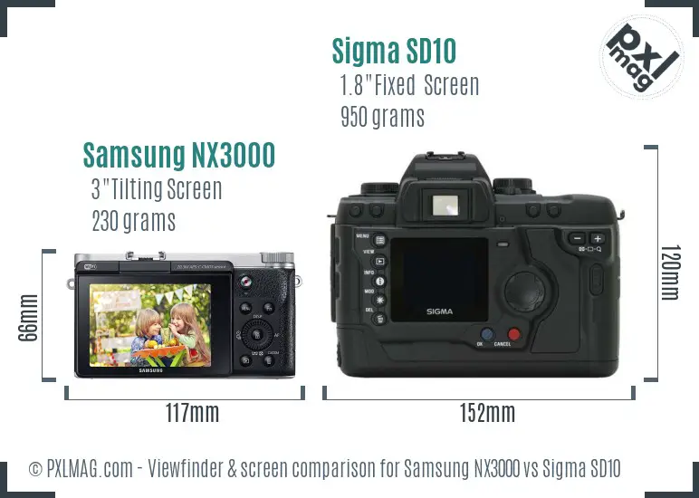 Samsung NX3000 vs Sigma SD10 Screen and Viewfinder comparison