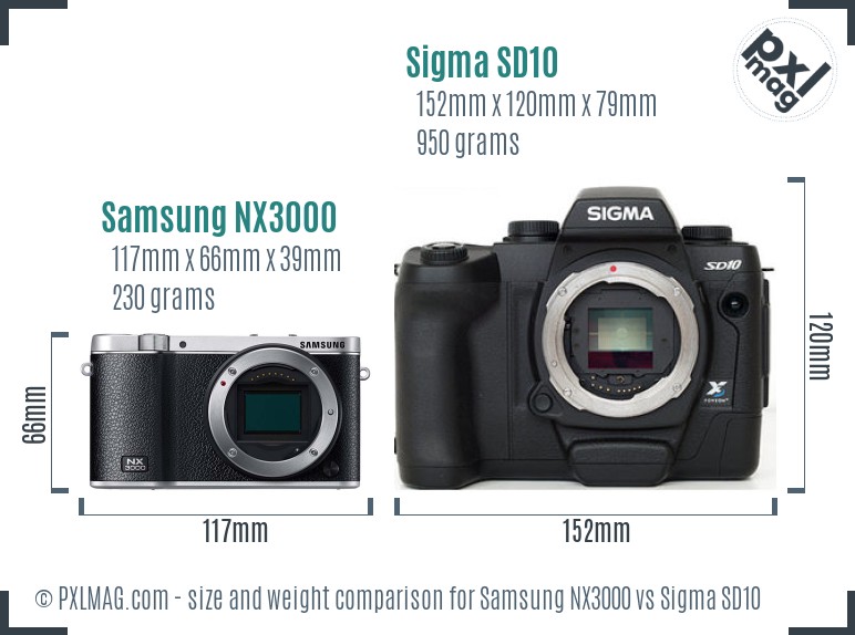 Samsung NX3000 vs Sigma SD10 size comparison