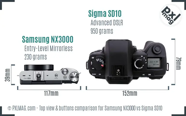 Samsung NX3000 vs Sigma SD10 top view buttons comparison