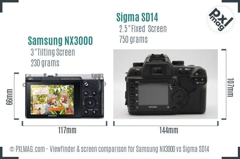 Samsung NX3000 vs Sigma SD14 Screen and Viewfinder comparison