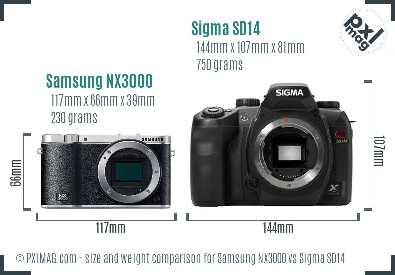 Samsung NX3000 vs Sigma SD14 size comparison