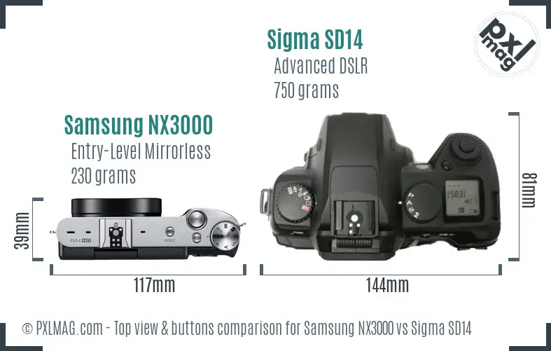Samsung NX3000 vs Sigma SD14 top view buttons comparison