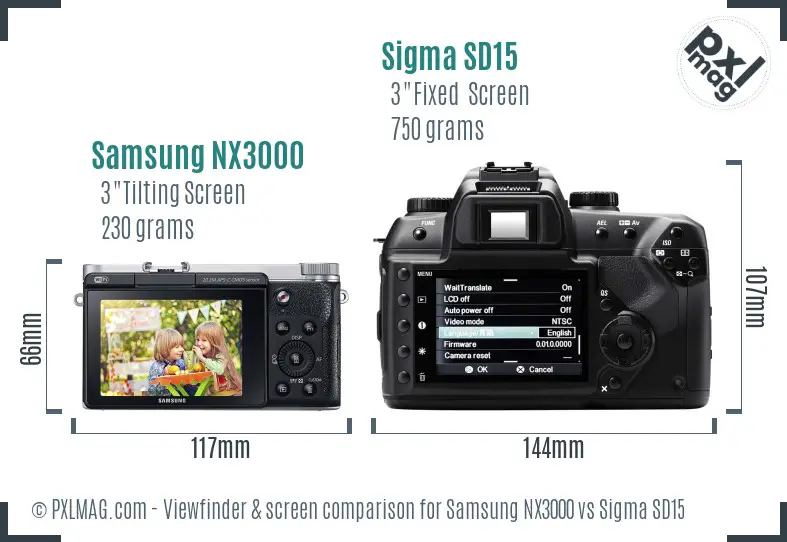 Samsung NX3000 vs Sigma SD15 Screen and Viewfinder comparison