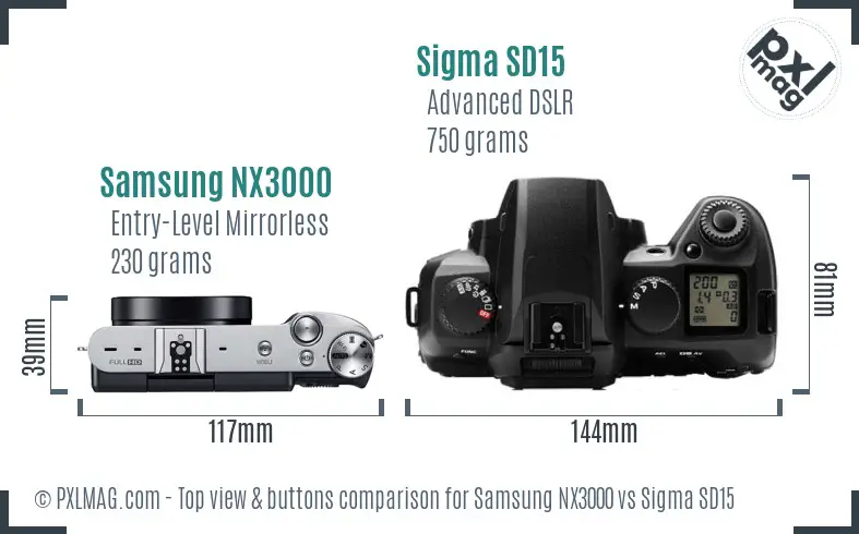 Samsung NX3000 vs Sigma SD15 top view buttons comparison