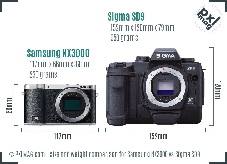Samsung NX3000 vs Sigma SD9 size comparison
