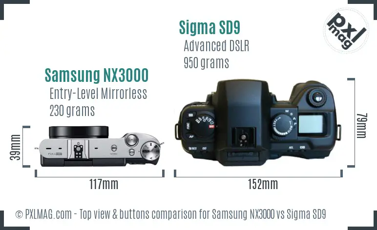 Samsung NX3000 vs Sigma SD9 top view buttons comparison