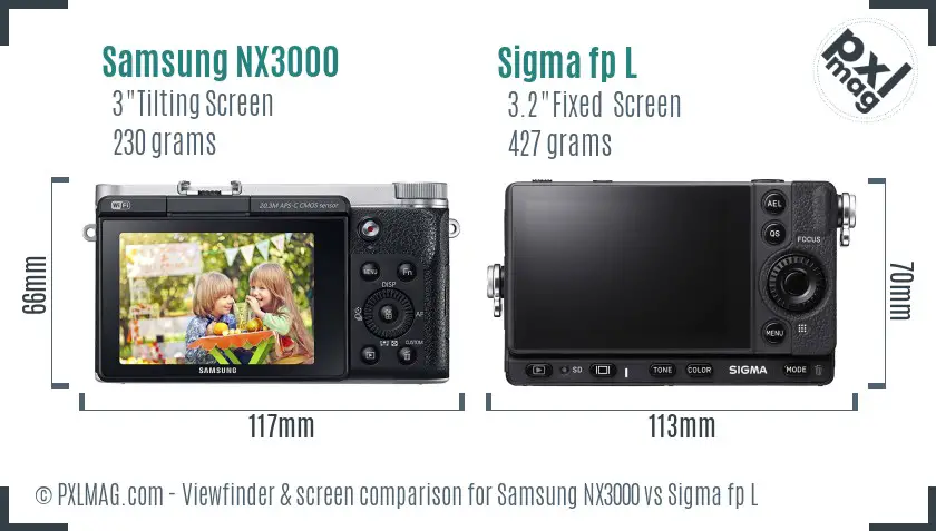 Samsung NX3000 vs Sigma fp L Screen and Viewfinder comparison