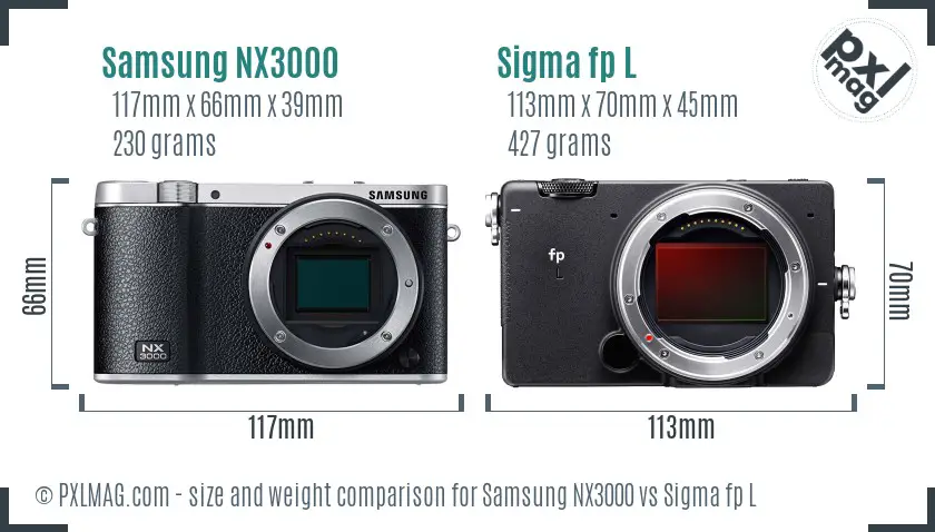 Samsung NX3000 vs Sigma fp L size comparison