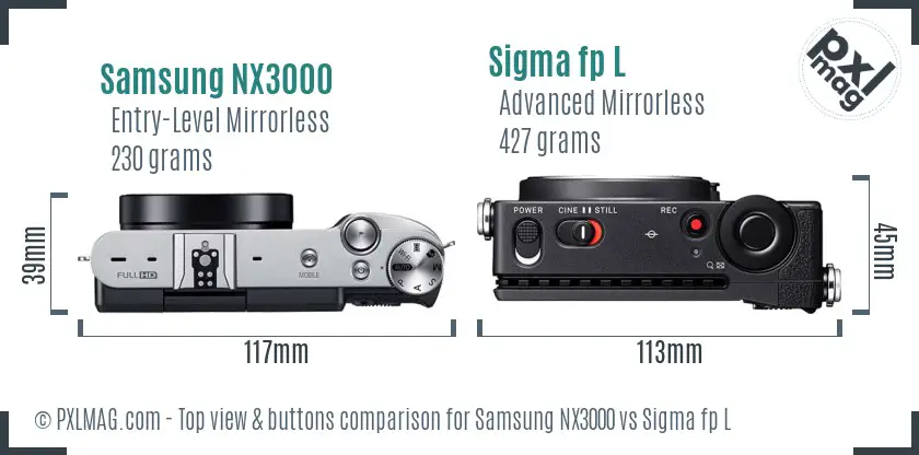 Samsung NX3000 vs Sigma fp L top view buttons comparison