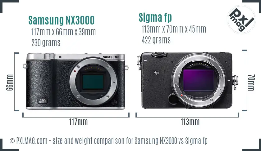 Samsung NX3000 vs Sigma fp size comparison