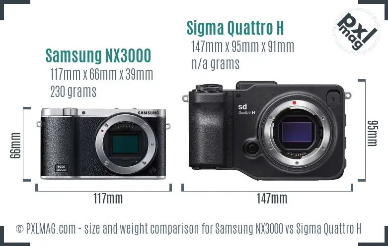 Samsung NX3000 vs Sigma Quattro H size comparison