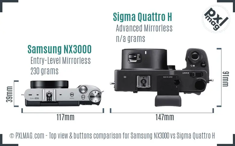 Samsung NX3000 vs Sigma Quattro H top view buttons comparison