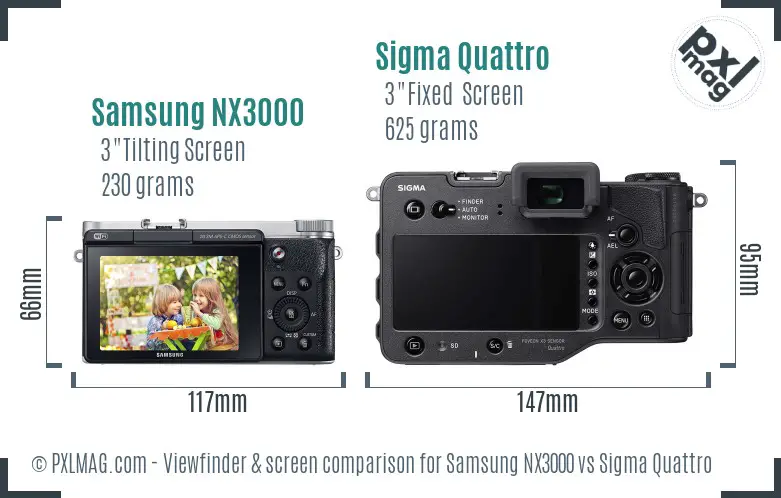 Samsung NX3000 vs Sigma Quattro Screen and Viewfinder comparison