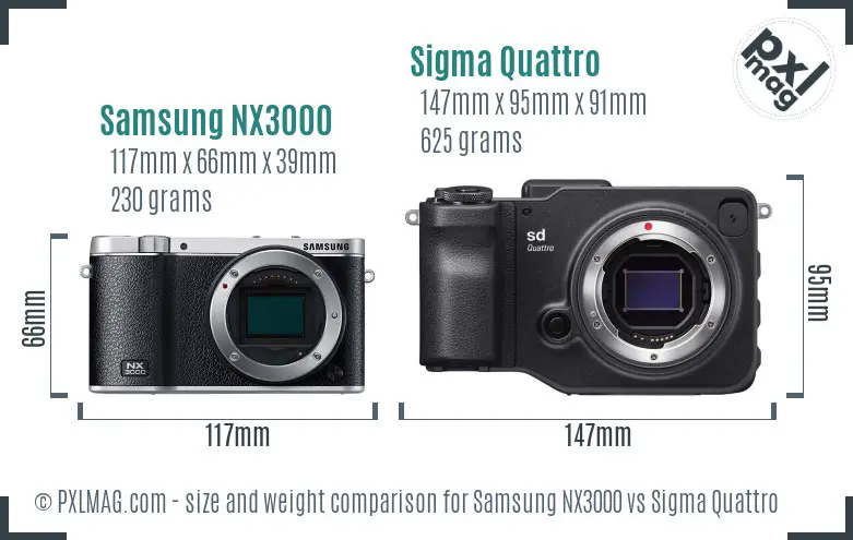 Samsung NX3000 vs Sigma Quattro size comparison