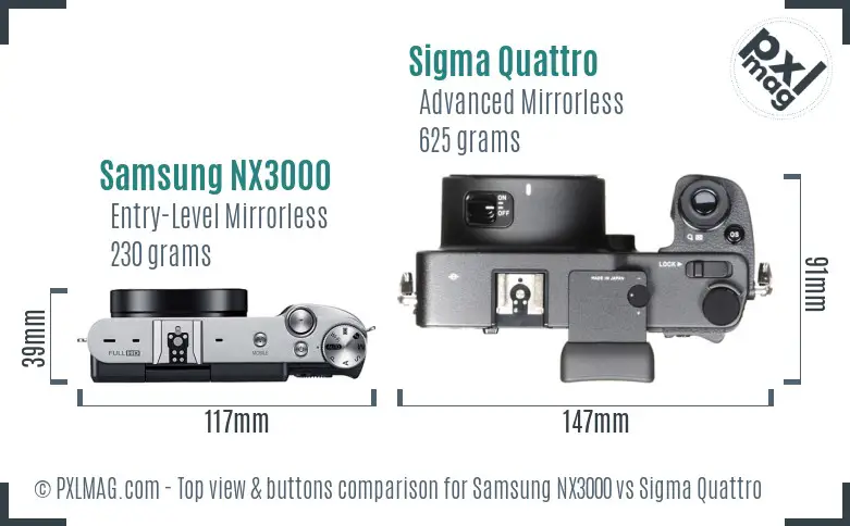 Samsung NX3000 vs Sigma Quattro top view buttons comparison