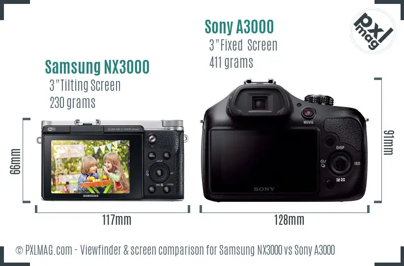 Samsung NX3000 vs Sony A3000 Screen and Viewfinder comparison