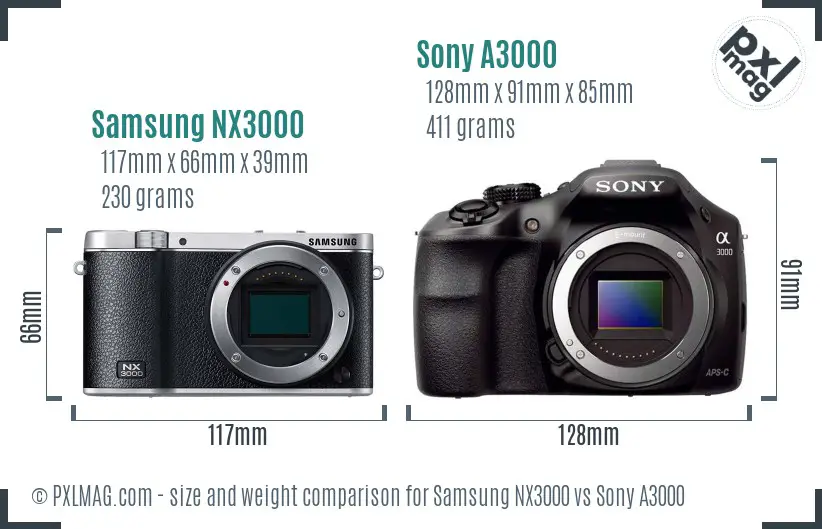 Samsung NX3000 vs Sony A3000 size comparison