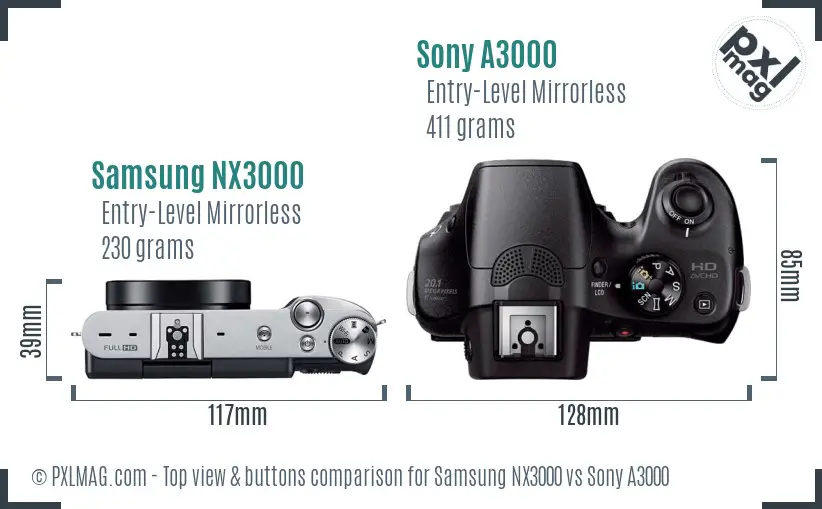 Samsung NX3000 vs Sony A3000 top view buttons comparison