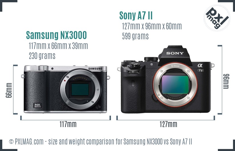 Samsung NX3000 vs Sony A7 II size comparison