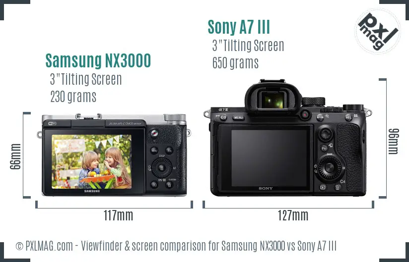 Samsung NX3000 vs Sony A7 III Screen and Viewfinder comparison