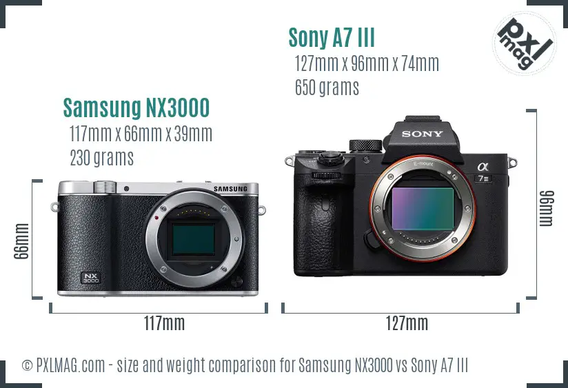 Samsung NX3000 vs Sony A7 III size comparison