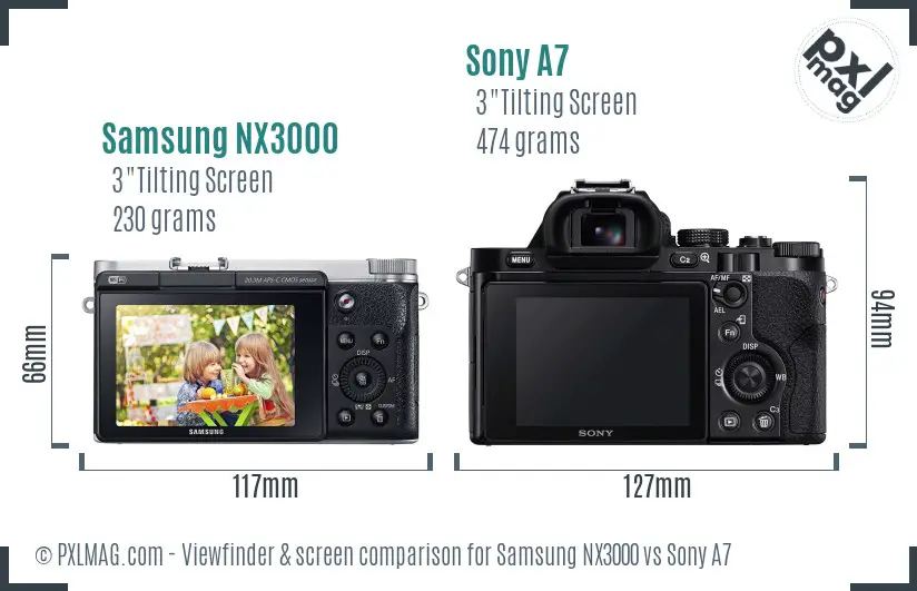 Samsung NX3000 vs Sony A7 Screen and Viewfinder comparison
