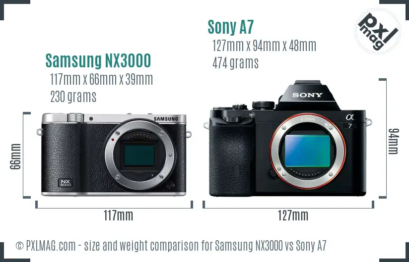 Samsung NX3000 vs Sony A7 size comparison