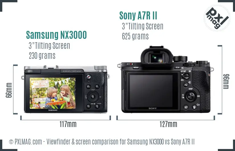 Samsung NX3000 vs Sony A7R II Screen and Viewfinder comparison