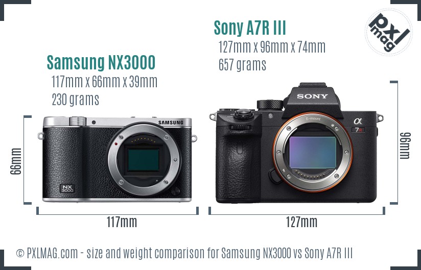 Samsung NX3000 vs Sony A7R III size comparison