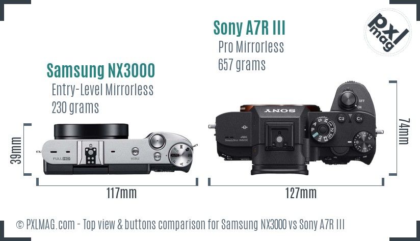 Samsung NX3000 vs Sony A7R III top view buttons comparison